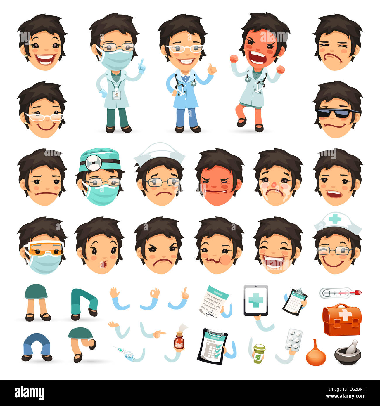 Set of Cartoon Woman Doctor Character for Your Design or Animati Stock Photo
