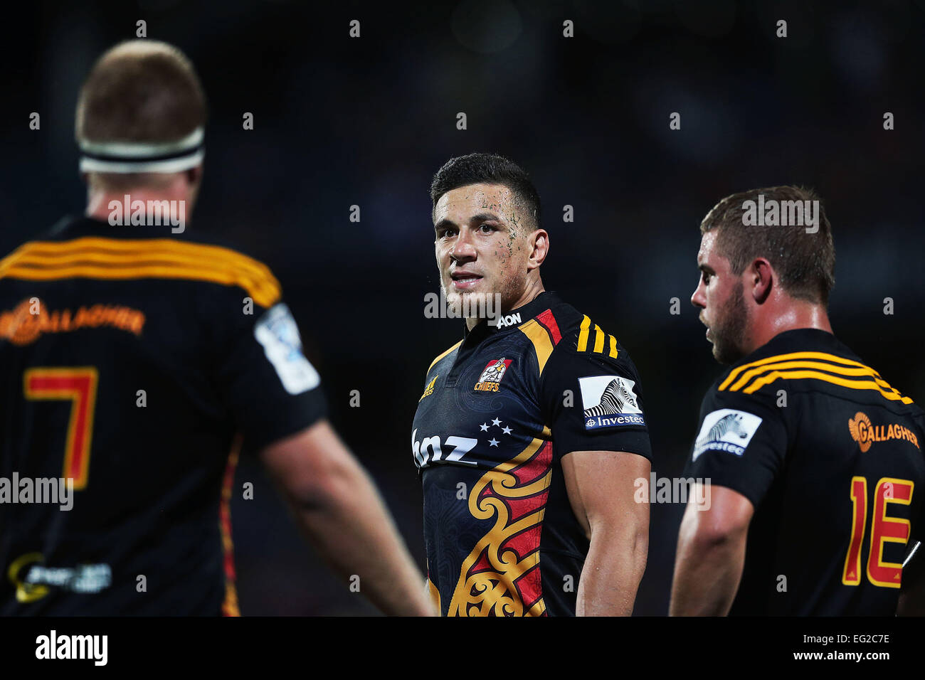 Auckland, New Zealand. 14th Feb, 2015. Sonny Bill Williams of the Chiefs looks on. Super Rugby match, Blues (Auckland) versus Chiefs (Hamilton) at QBE Stadium, Auckland, New Zealand. Saturday 14 February 2015. The Chiefs ran out winners by 18-23 in a close derby. © Action Plus Sports/Alamy Live News Stock Photo