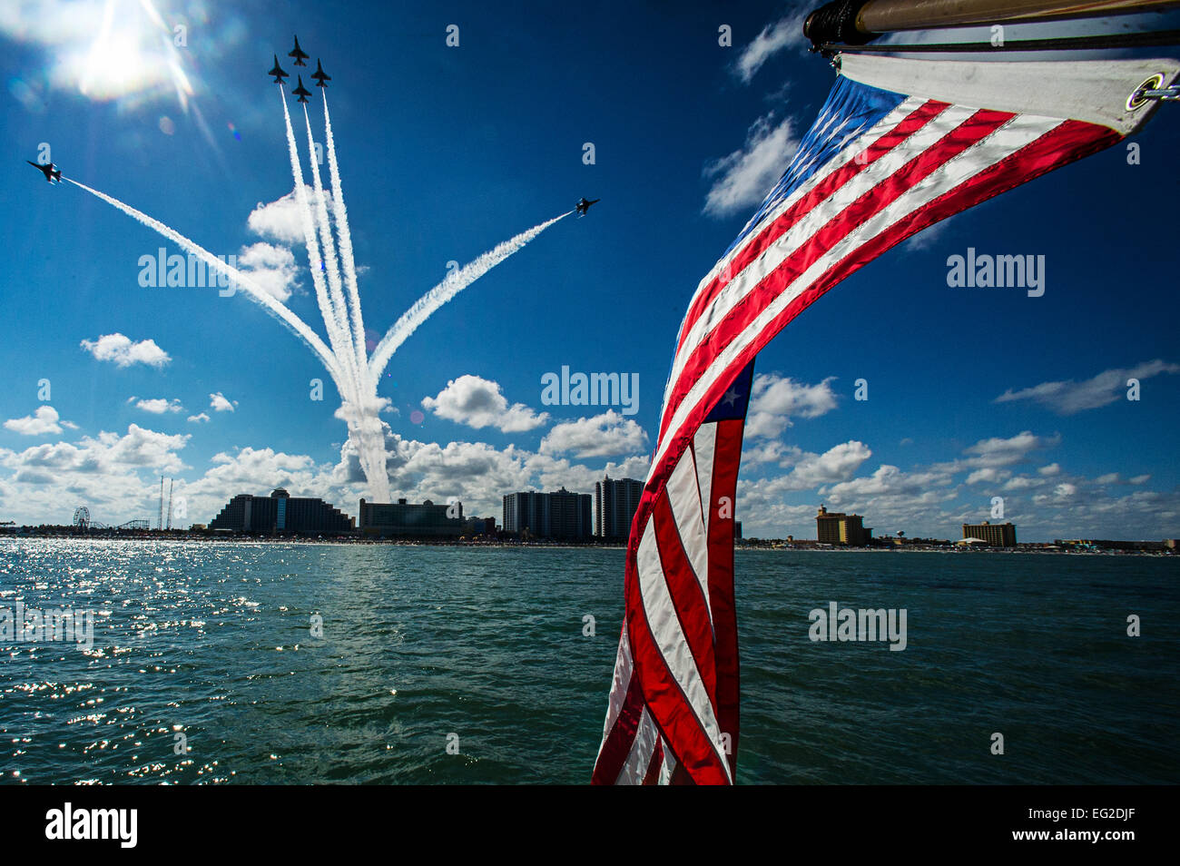 The Thunderbirds perform the ‘Delta Opener’ during the Wings and Waves
