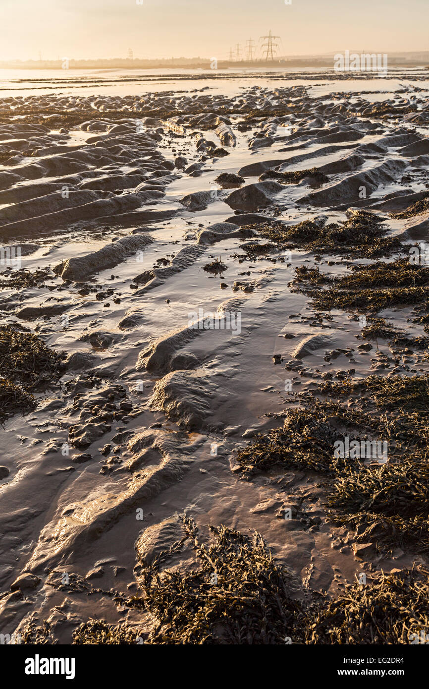 Mud flats at Beachley Point, River Severn, Gloucestershire, England, UK Stock Photo