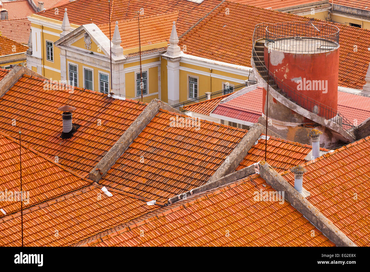 View of beautiful tiled roofs in Lisbon, Portugal Stock Photo