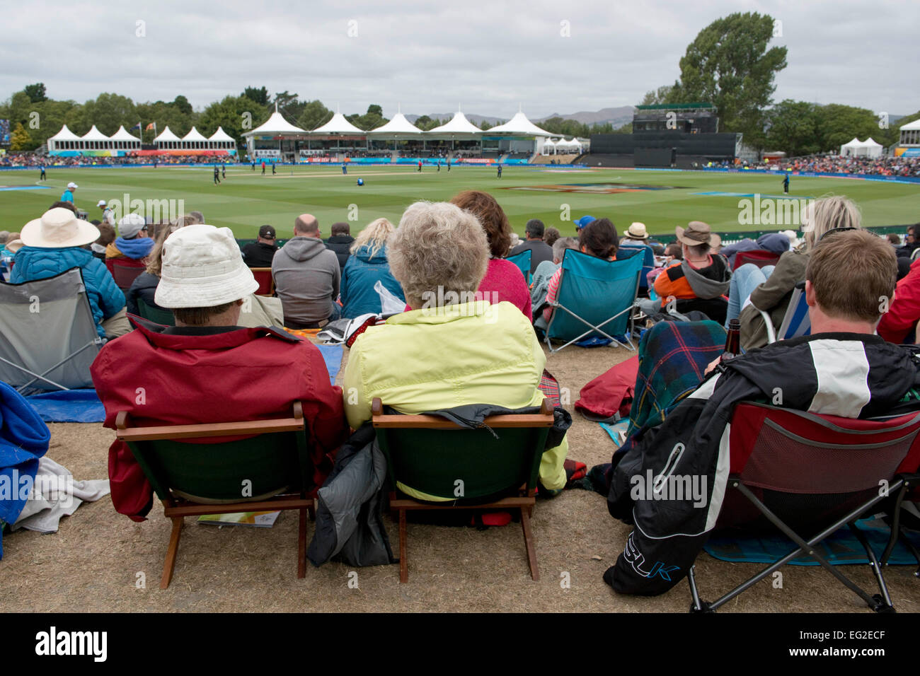 Christchurch, New Zealand, Feature. 14th Feb, 2015. Christchurch, New Zealand - February 14, 2015 - Elder spectators during the ICC Cricket World Cup Match between Sri Lanka and New Zealand at Hagley Oval on February 14, 2015 in Christchurch, New Zealand, Feature. © dpa/Alamy Live News Stock Photo