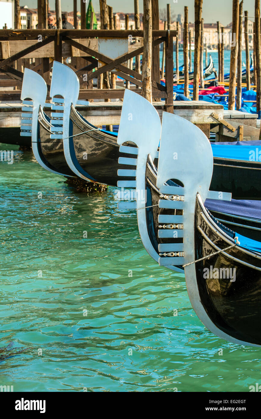 Gondolas bows, Venice, Veneto, Italy Stock Photo