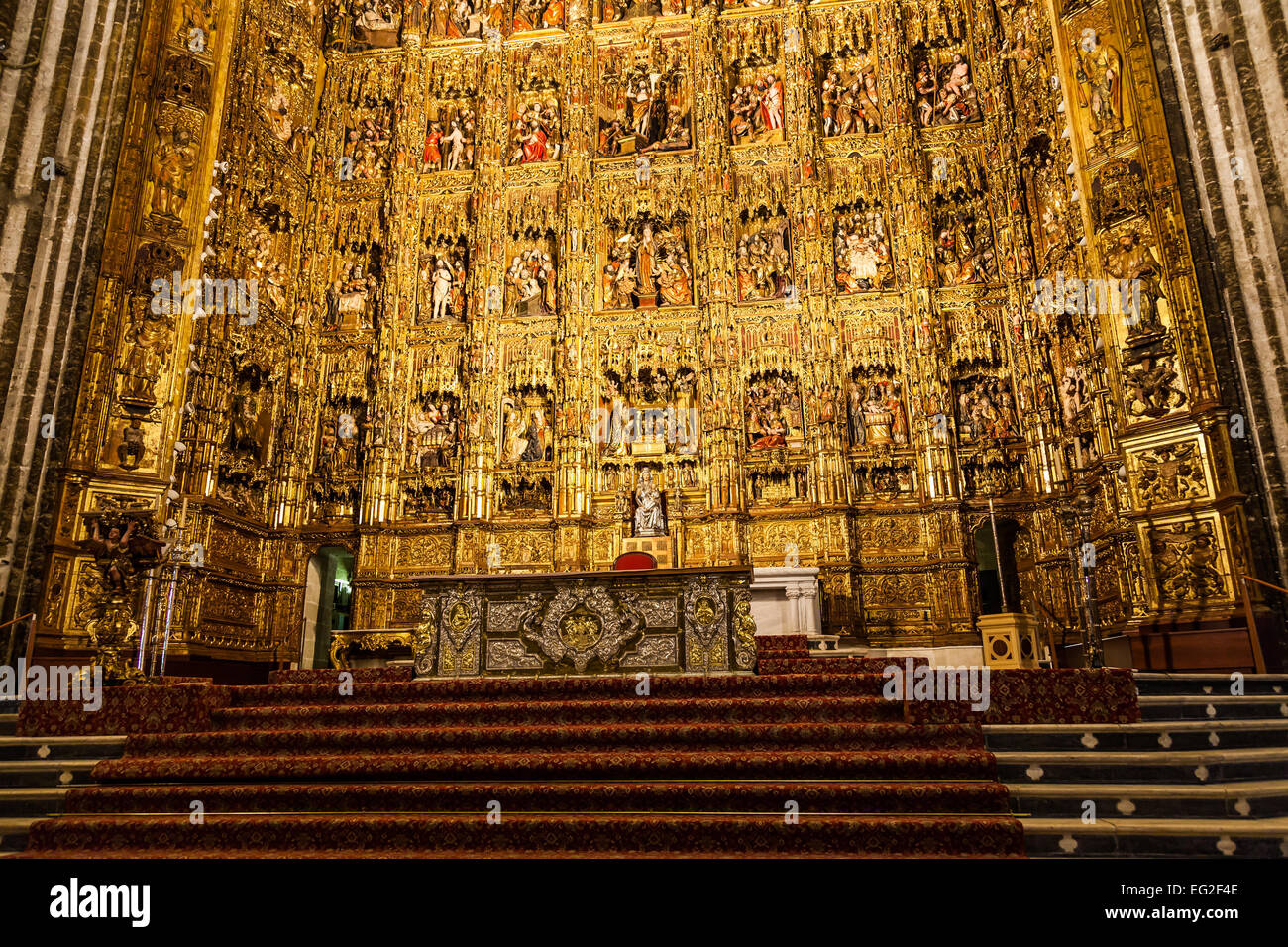 Seville, Spain. Main Altar made of gold, 400 years old Stock Photo