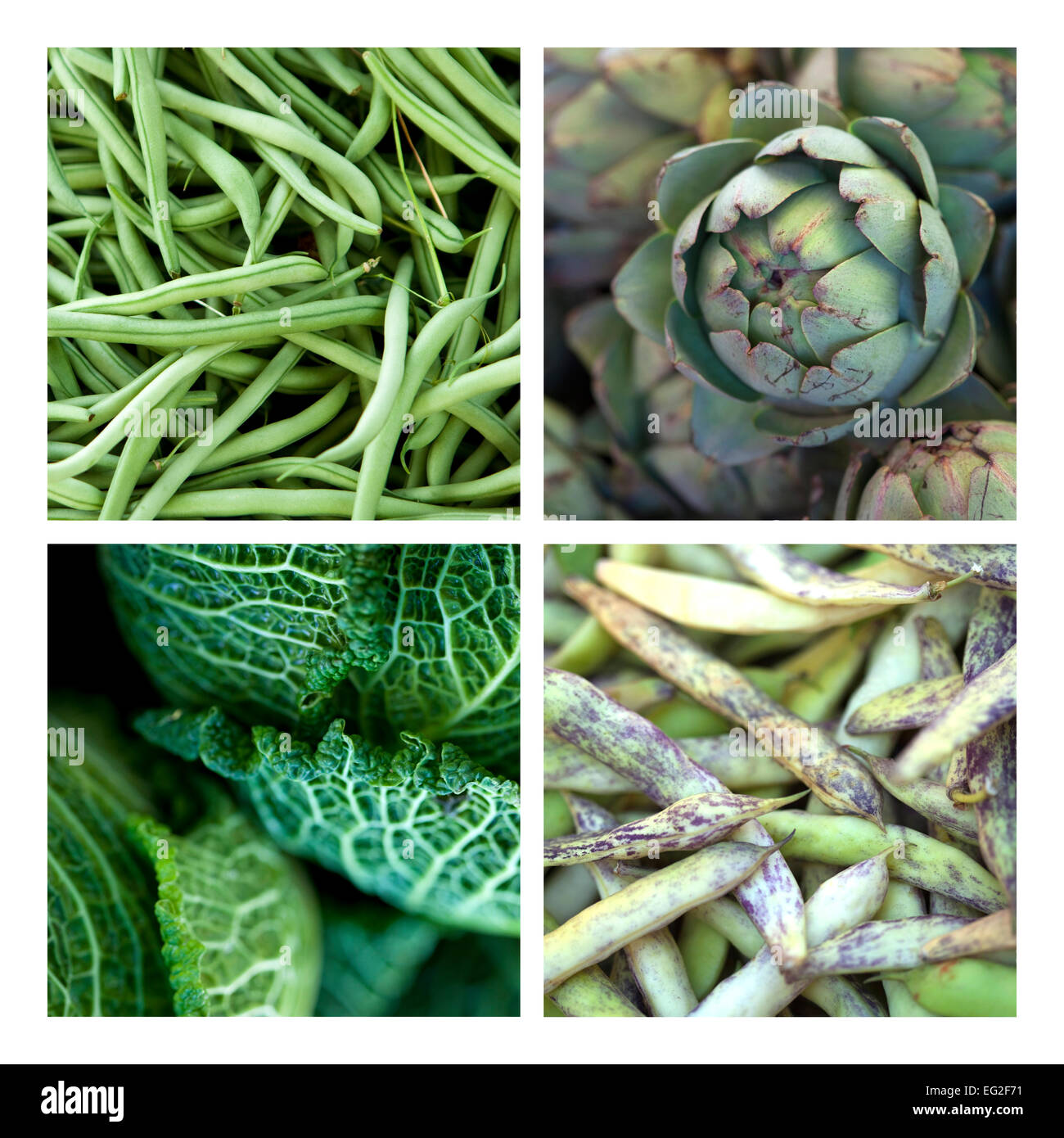 Collage of various vegetable on a market stall Stock Photo