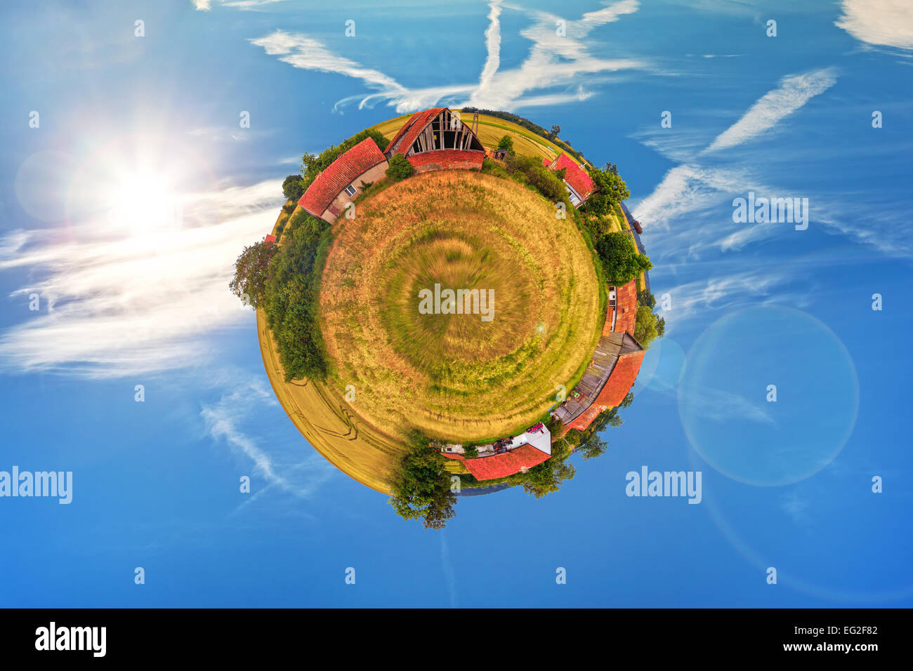 Abstract view of old farm surrounded by blue sky Stock Photo - Alamy