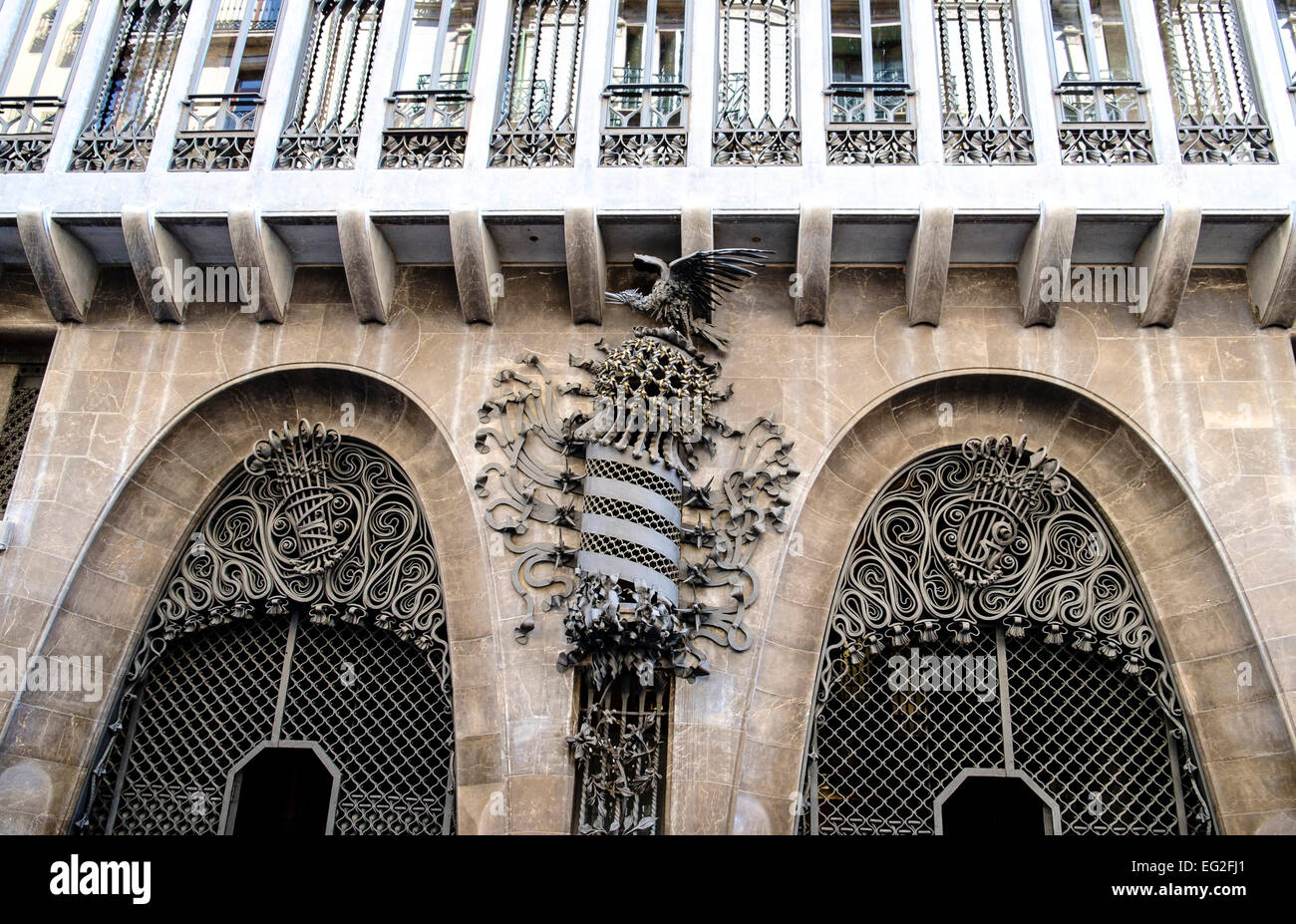 The exterior facia of the Gaudi-designed Palau Guell on Carrer nou de la Rambla, Barcelona, Spain. Stock Photo