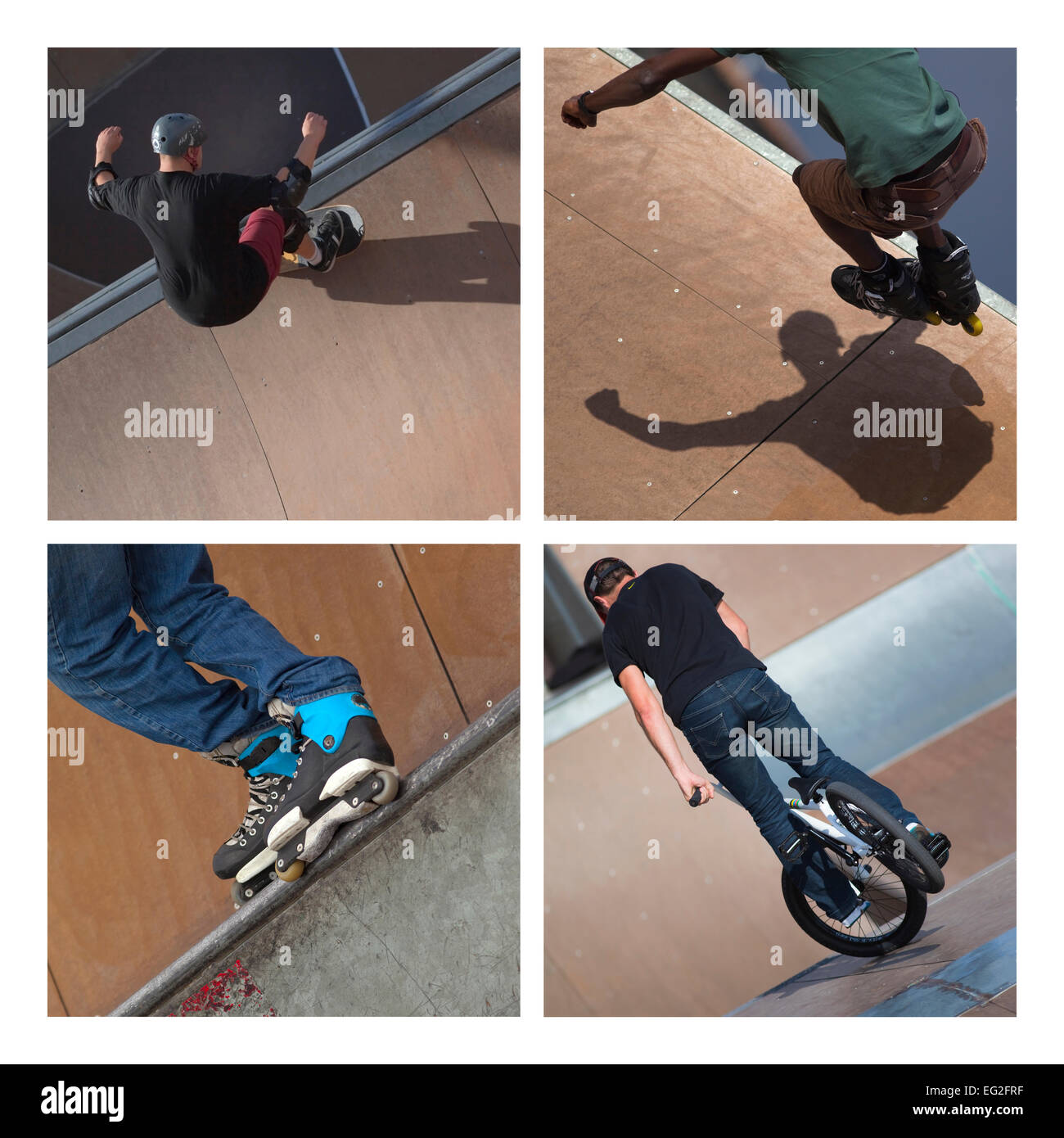 Collage of rollers and skaters in a skate park Stock Photo Alamy