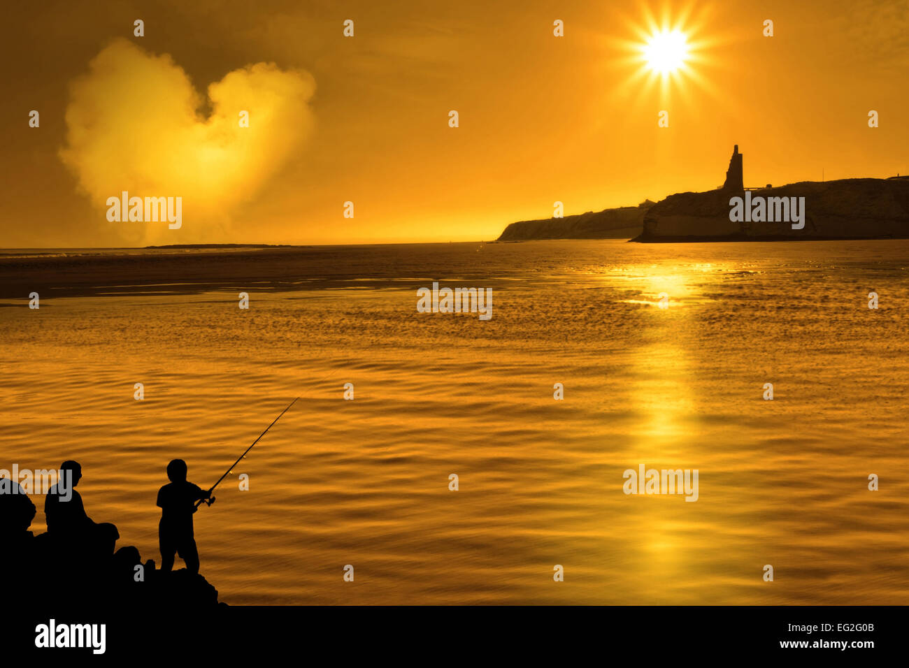 Father son silhouette fishing sunset hi-res stock photography and ...