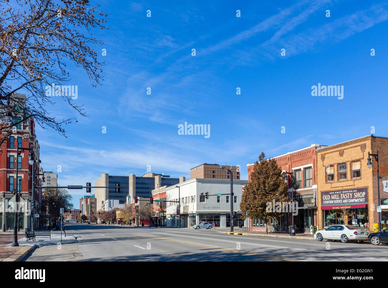 East Douglas Avenue in historic downtown Wichita, Kansas, USA Stock Photo