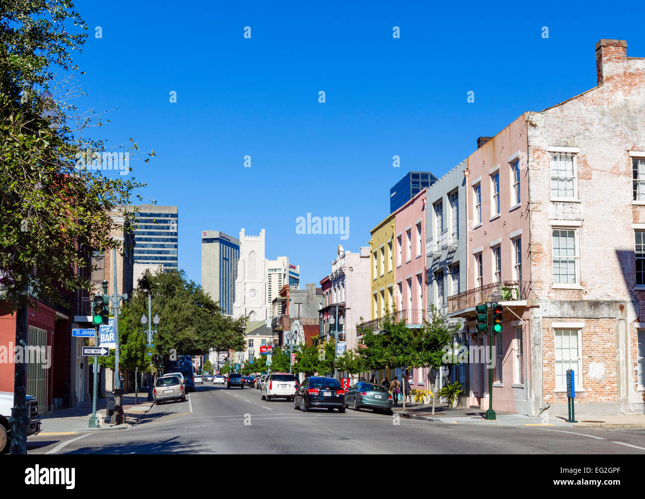 Camp Street in downtown New Orleans, Lousiana, USA Stock Photo