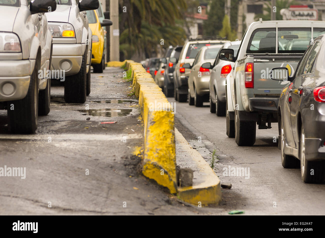many cars in street city concept of traffic pollution Stock Photo - Alamy
