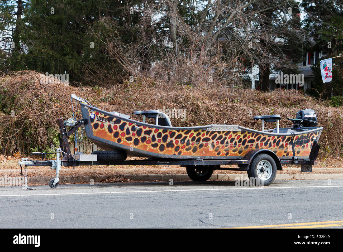Sportsman fishing boat on trailer - USA Stock Photo