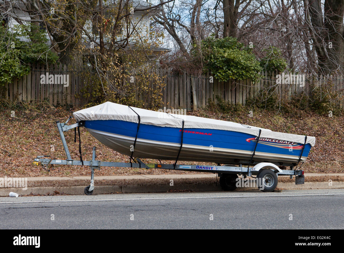 Sportsman fishing boat on trailer - USA Stock Photo
