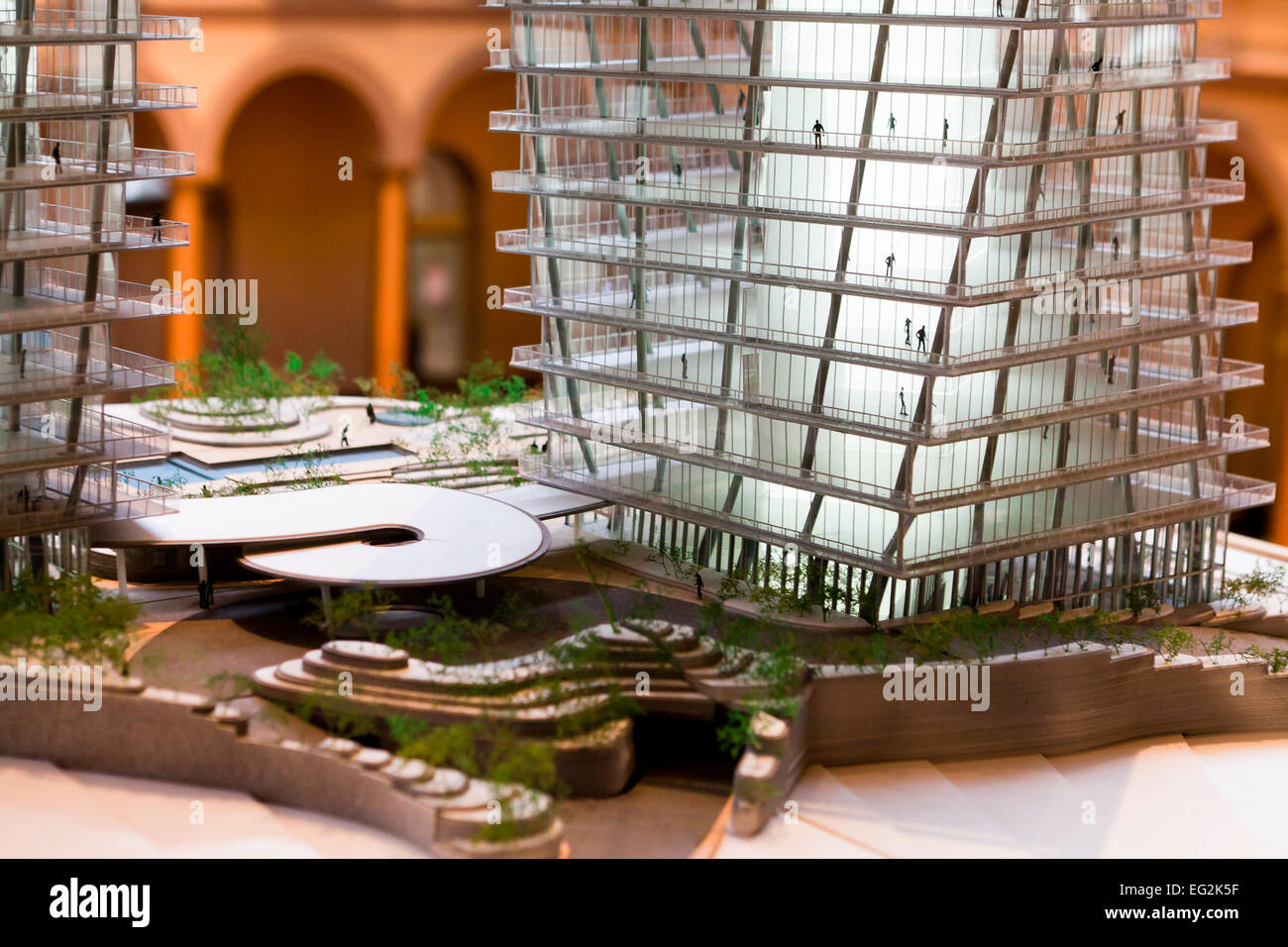 Architectural model for high-rise, open space office building - USA Stock Photo