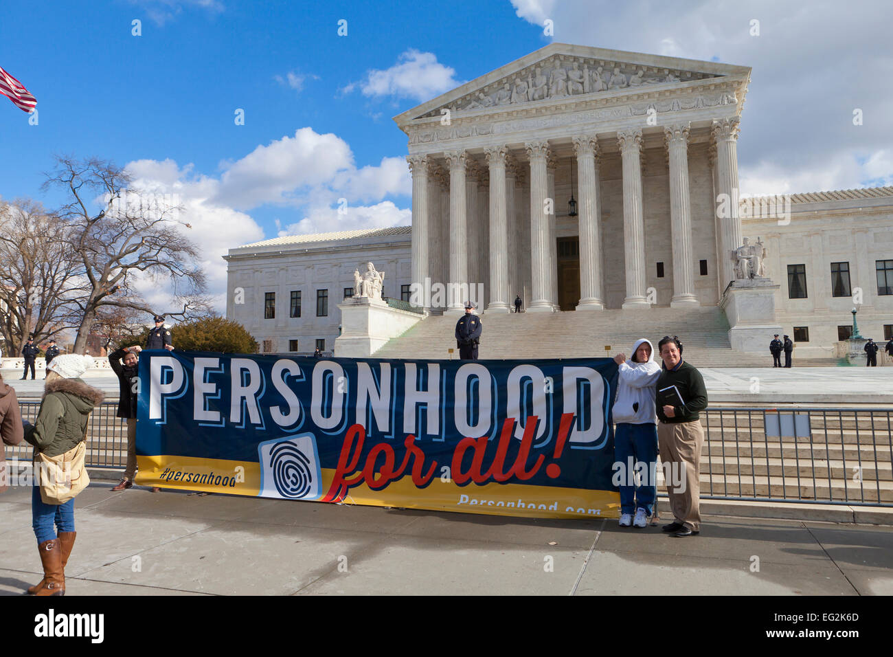Washington DC, USA. 22nd Jan, 2015. Pro-Life supporters march carrying signs toward the Supreme Court building Stock Photo