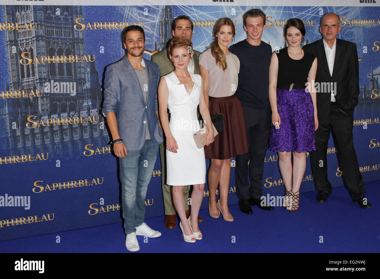 Premiere of Saphirblau at Mathaeser Filmpalast  Featuring: Kostja Ullmann,Johannes von Matuschka,Josefine Preuß,Laura Berlin,Jannis Niewoehner,Maria Ehrich Where: Munich, Germany When: 12 Aug 2014 Stock Photo