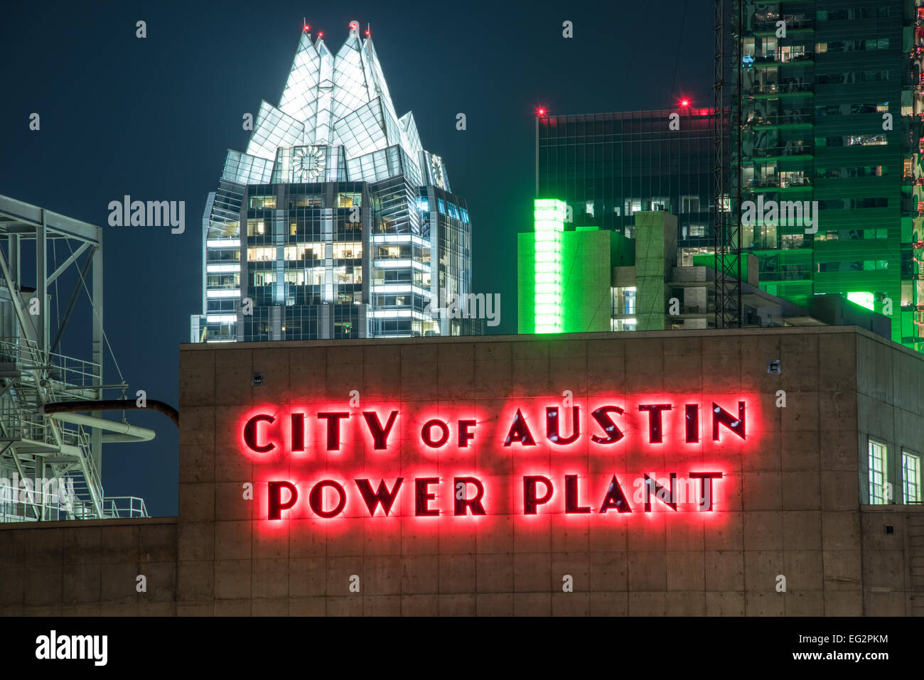 A night view of the skyline of Austin, Texas, USA. Stock Photo
