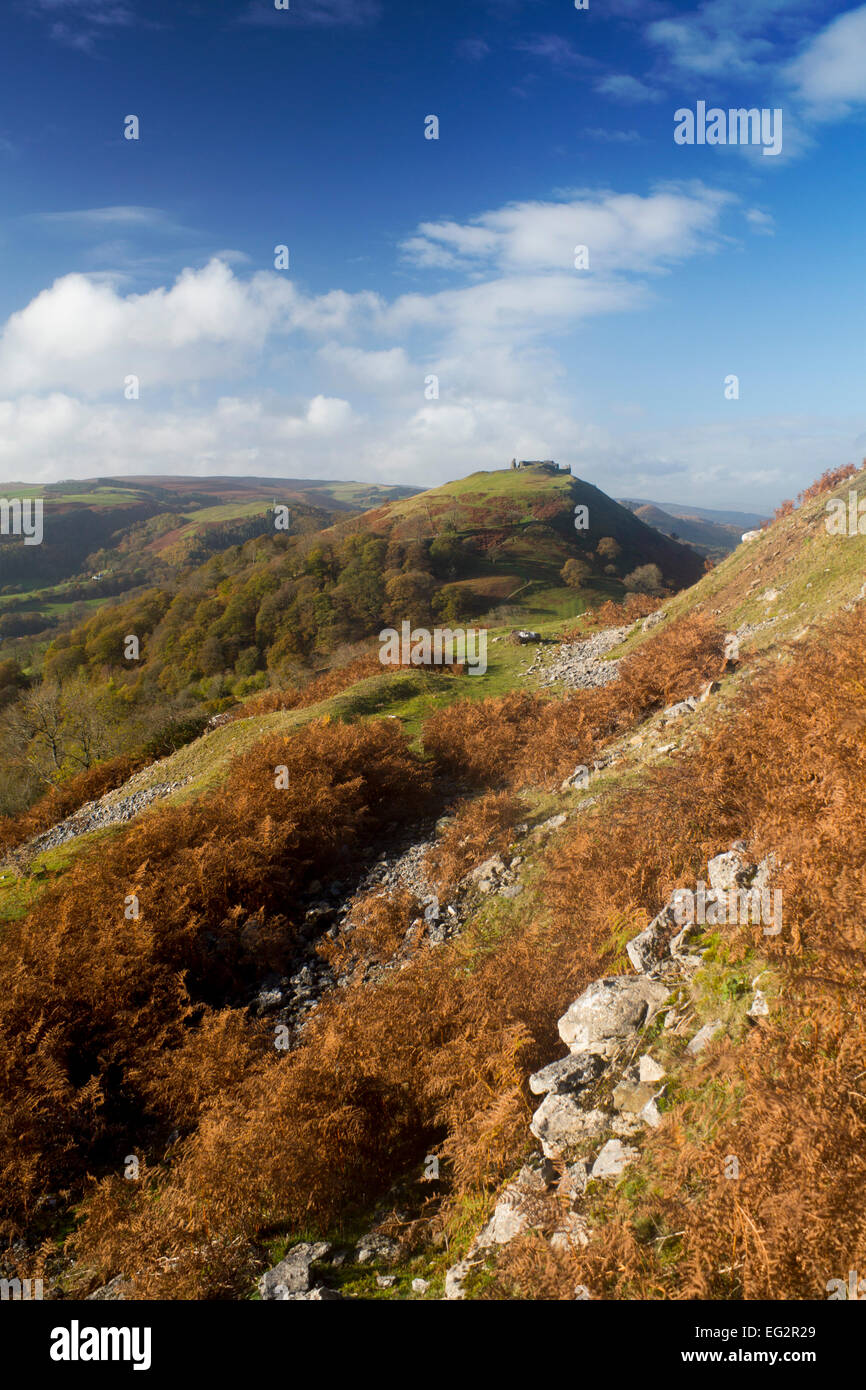 Castell Dinas Bran Castle ruin on hilltop above Vale and town of Llangollen in autumn Denbighshire North East Wales UK Stock Photo