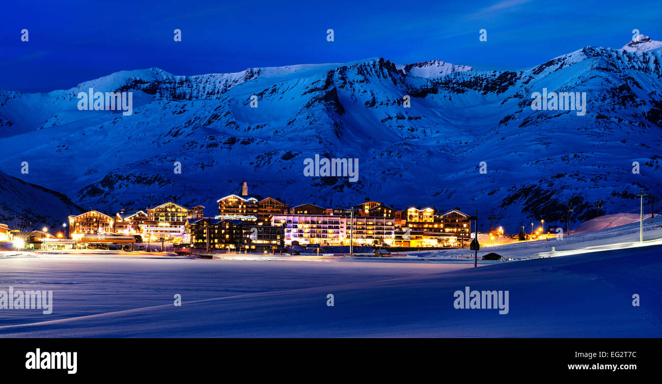 landscape and ski resort in French Alps,Tignes, Tarentaise, France Stock Photo