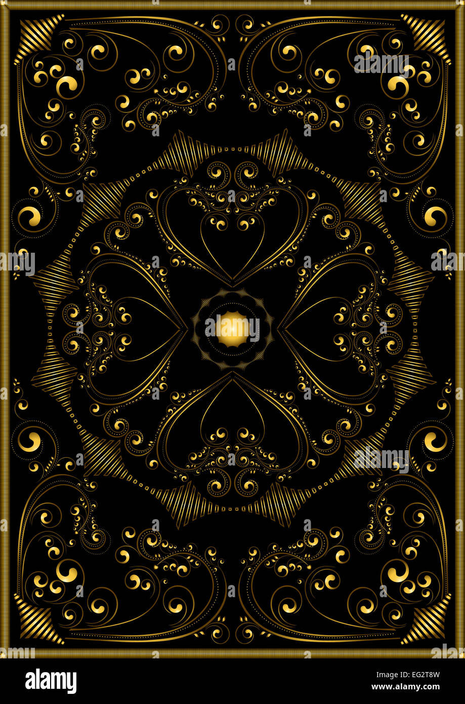 Decorative gold oriental pattern on a black background Stock Photo - Alamy