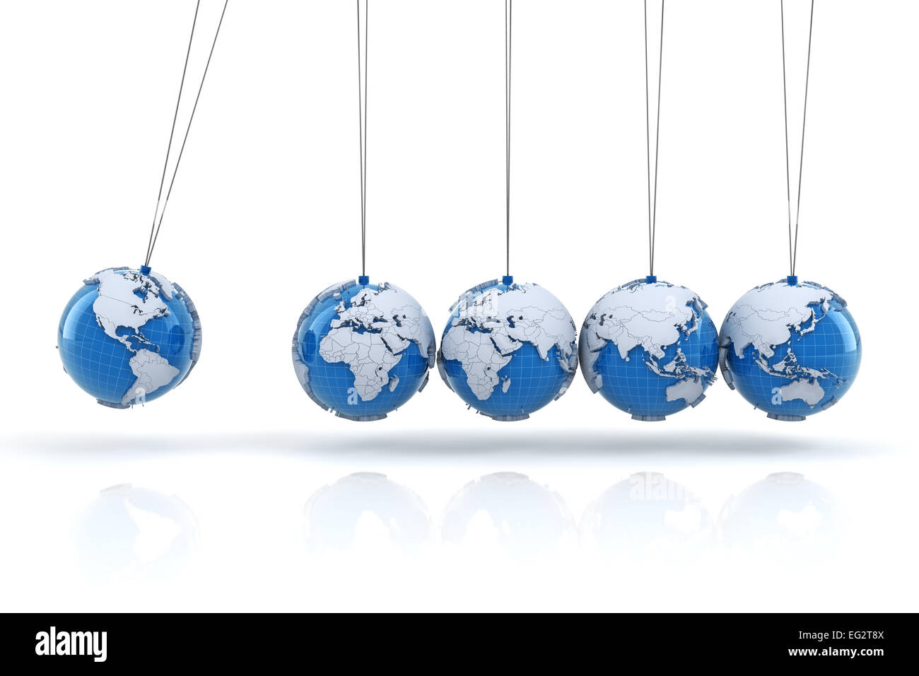 Newton's cradle with globes, 3d render Stock Photo
