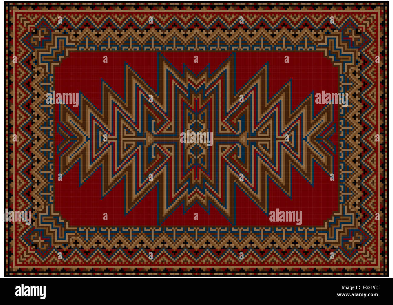 Bright oriental carpet with original pattern on a red background Stock ...