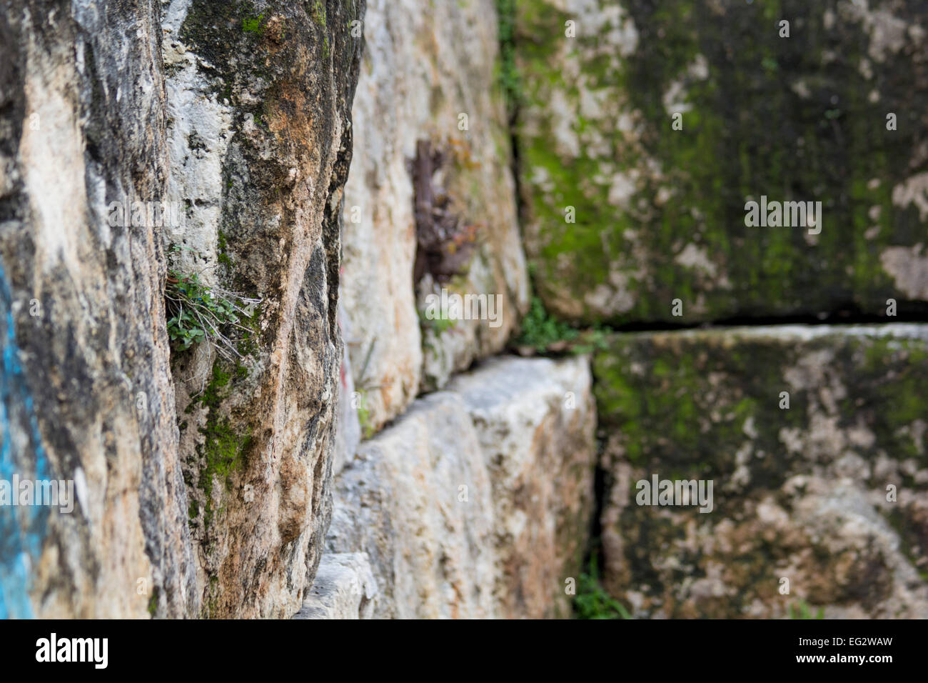 large stone blocks, with lots of moss. Stock Photo