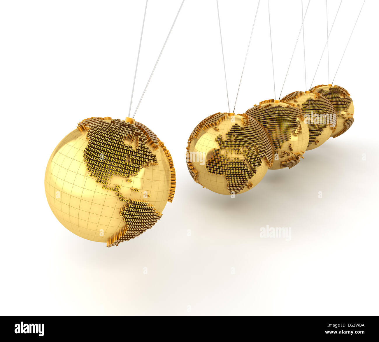 Newton's cradle with golden globes formed by dollar signs Stock Photo
