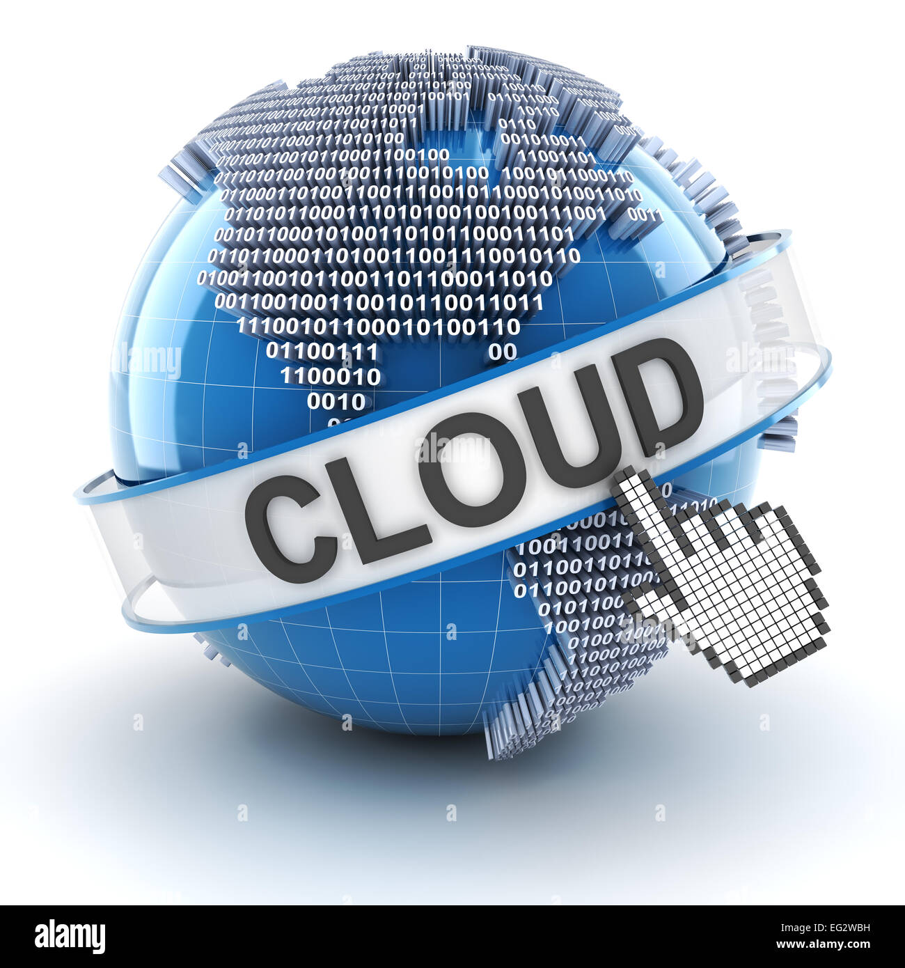 Cloud technology symbol with digital globe, 3d render Stock Photo