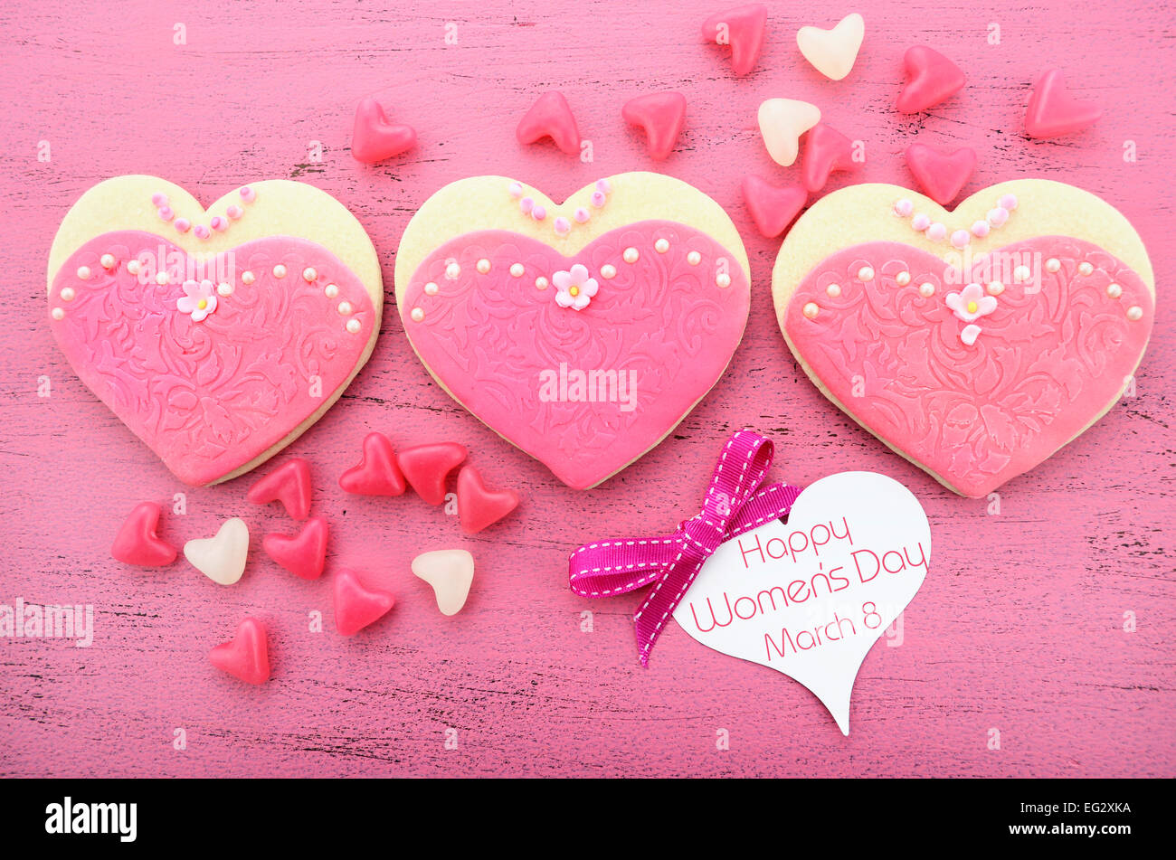 International Womens Day March 8 Heart Shape Cookies Decorated As Stock Photo Alamy