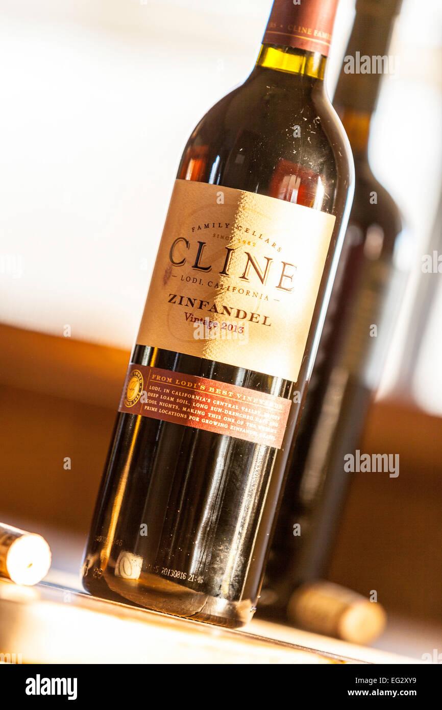 A bottle of Cline Family Cellars Zinfandel from Lodi California Stock Photo
