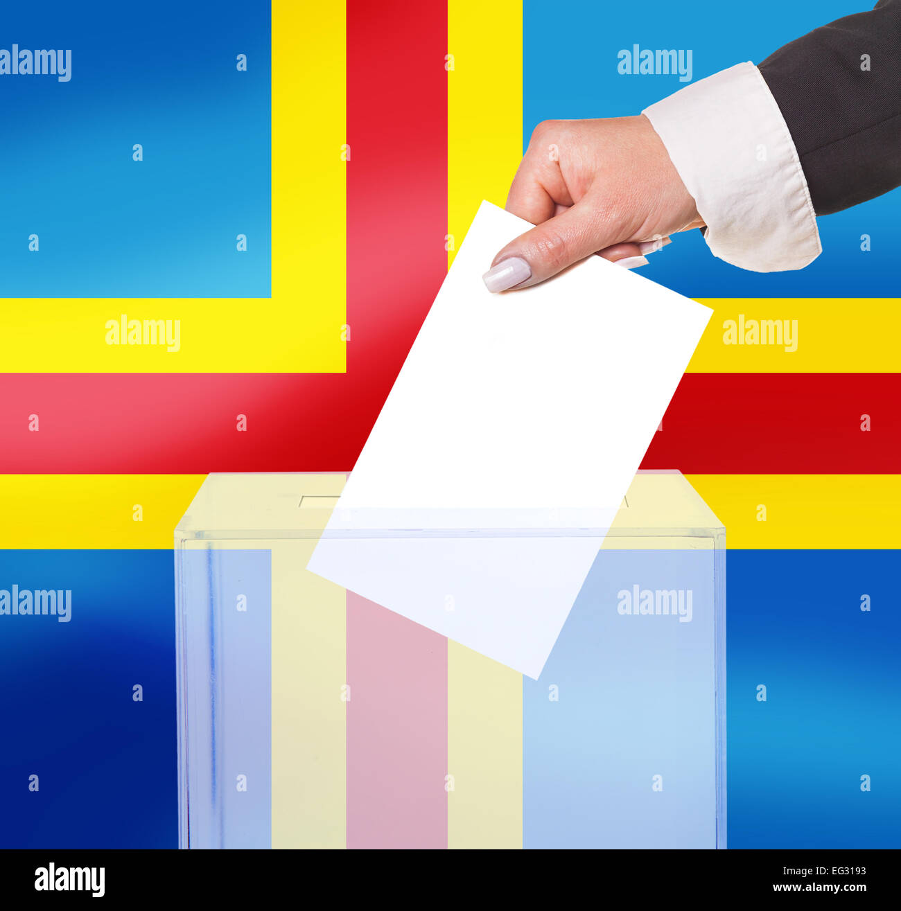 electoral vote by ballot, under the Aland Islands flag Stock Photo