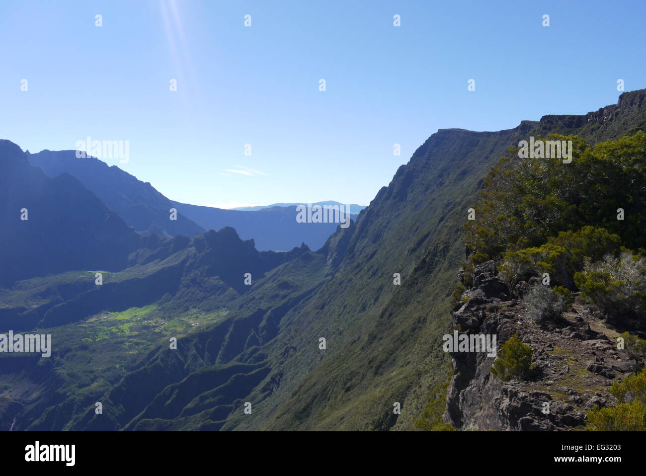 The view from the Grand Benare hike from Le Maido, La Reunion / Reunion island, Indian Ocean, France. Stock Photo