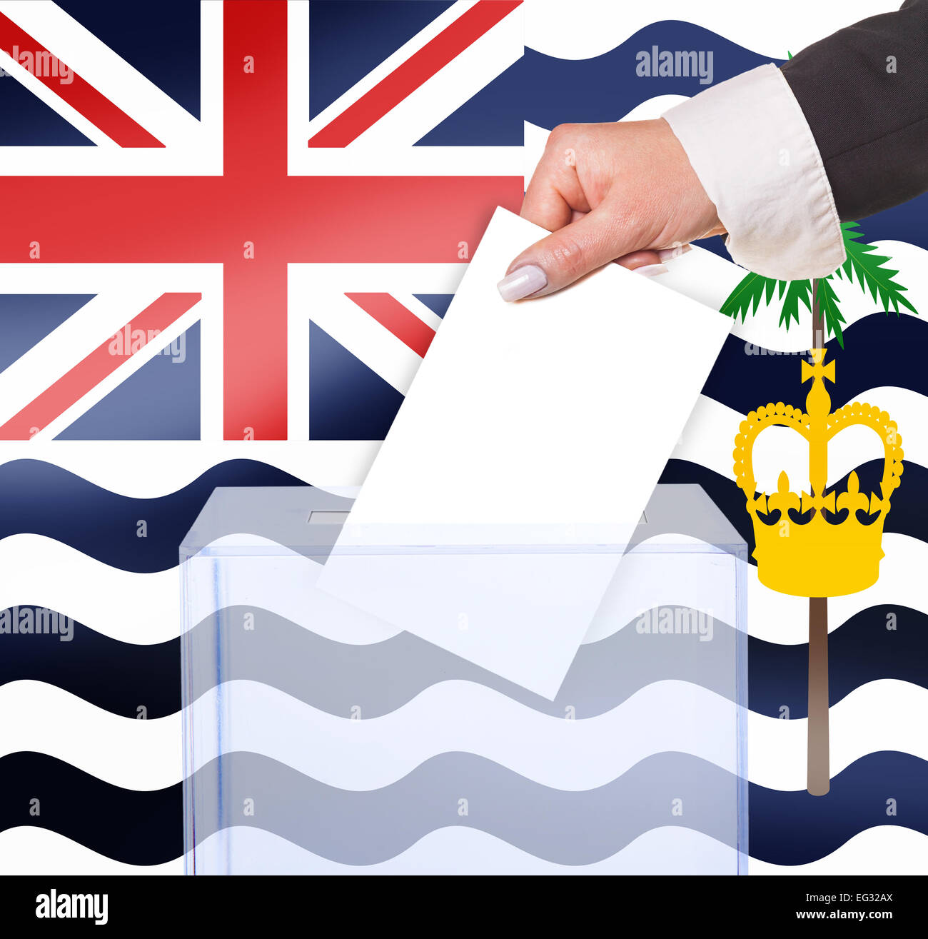 electoral vote by ballot, under the Brit ind Ocean Ter flag Stock Photo