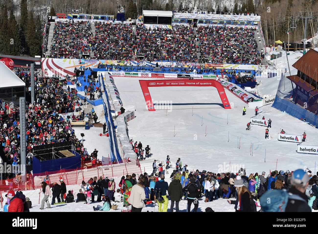 Beaver Creek, Colorado, USA. 14th Feb, 2015. Spectators in the Red Tail Stadium at the FIS Alpine World Ski Championships in Beaver Creek, Colorado, USA, 14 February 2015. The World Championships run from 02 February through 15 February. Photo: Frank May/picture alliance/dpa/Alamy Live News Stock Photo