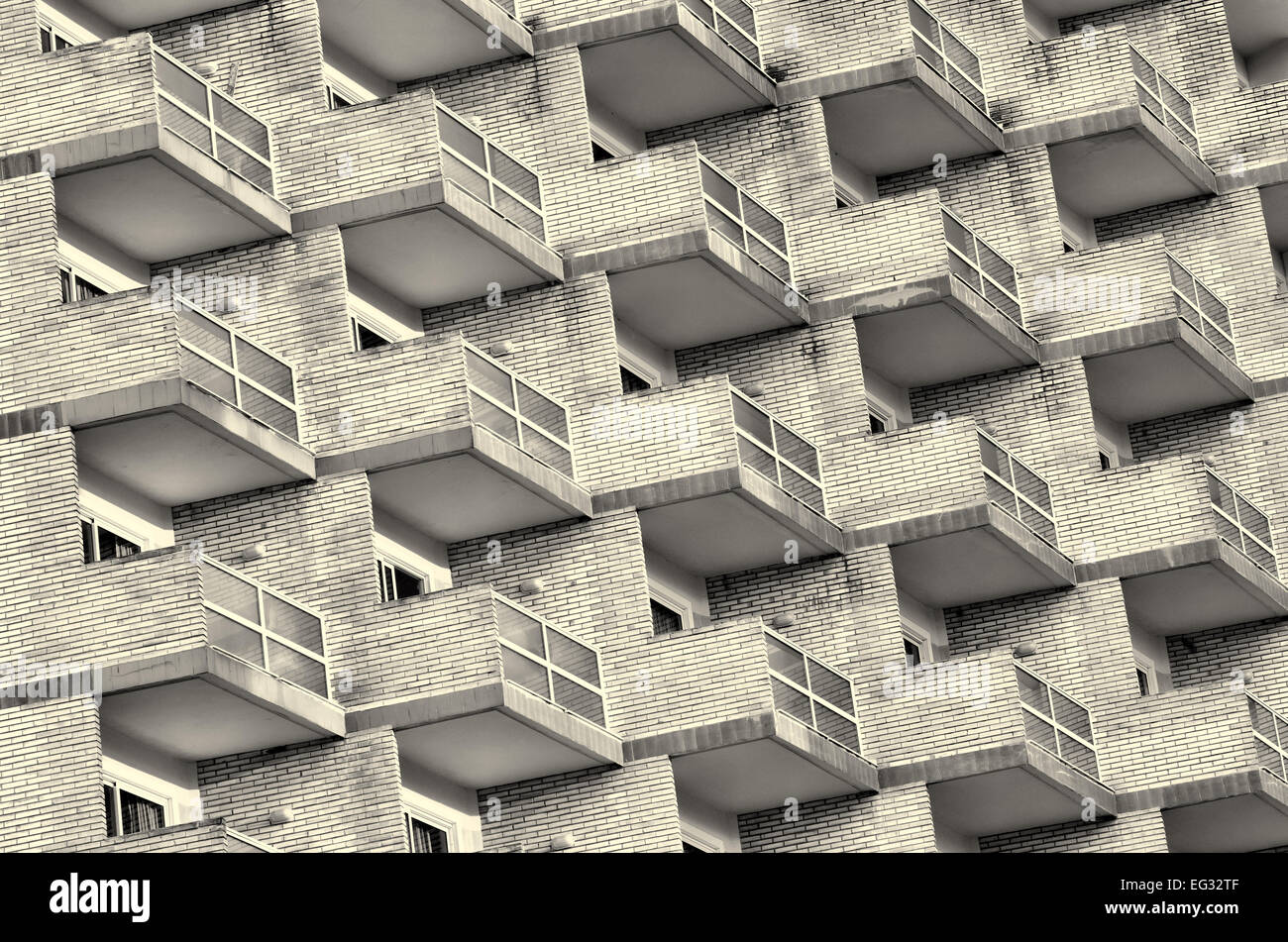 Full frame black and white take of balconies Stock Photo - Alamy