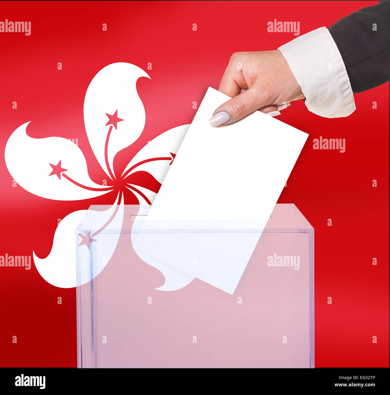 electoral vote by ballot, under the Hong Kong flag Stock Photo