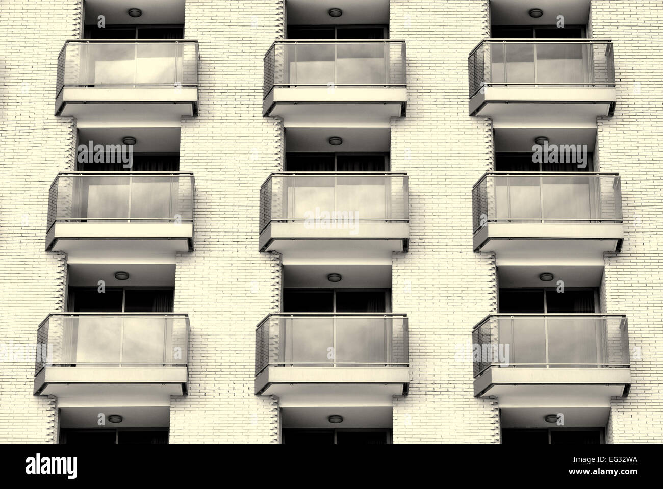 Full frame black and white take of balconies Stock Photo - Alamy