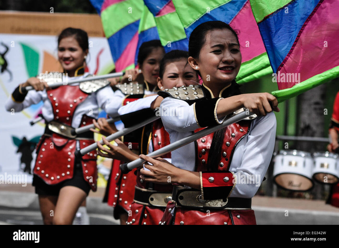 Pasay City, Philippines. 15th Feb, 2015. Female band leaders perform
