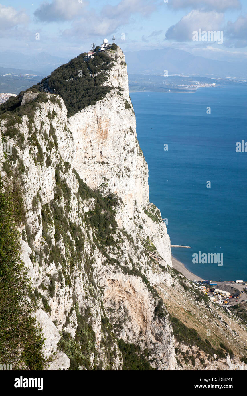 Sheer white rock mountainside the Rock of Gibraltar, British territory in southern Europe Stock Photo