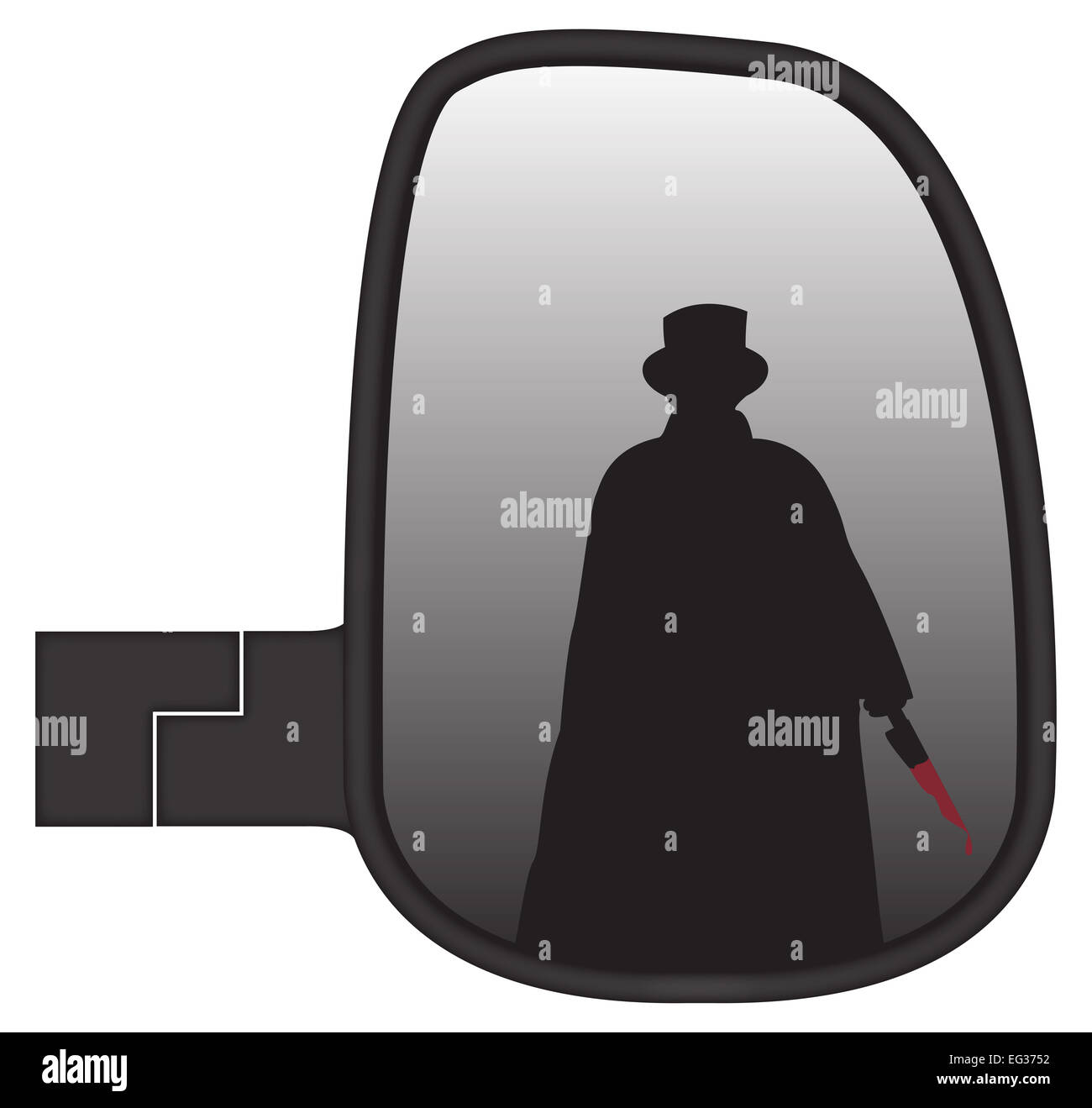 Jack the ripper in a truck or van side mirror isolated on a white background Stock Photo