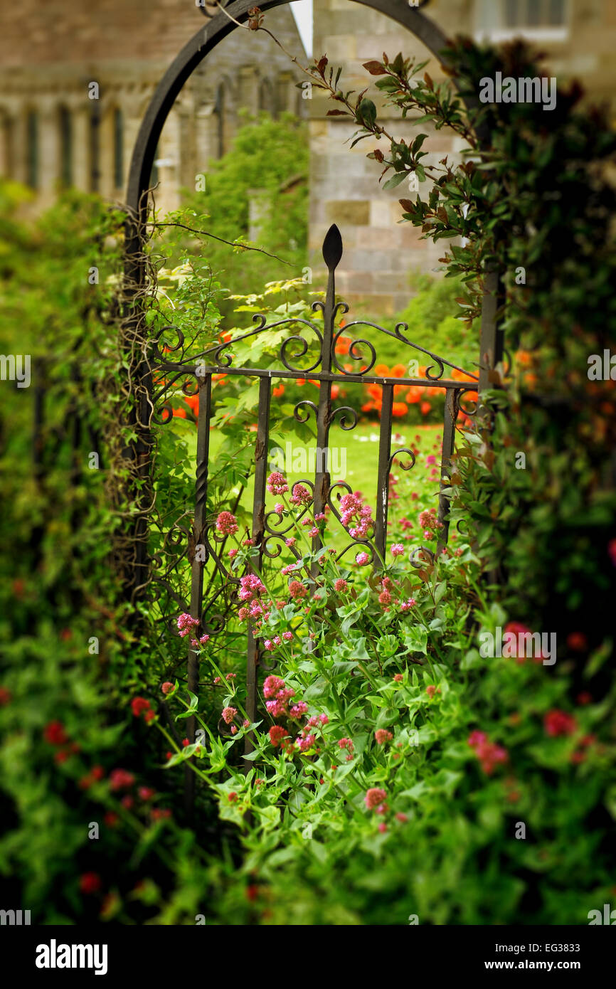 Ornate garden gate, Bamburgh Stock Photo