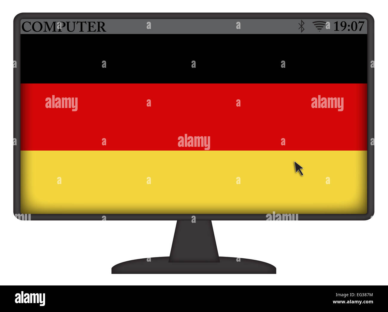 A mouse arrow or cursor on a German computer screen isolated on a white background Stock Photo
