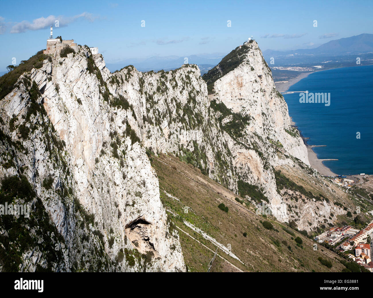 Sheer white rock mountainside the Rock of Gibraltar, British territory in southern Europe Stock Photo