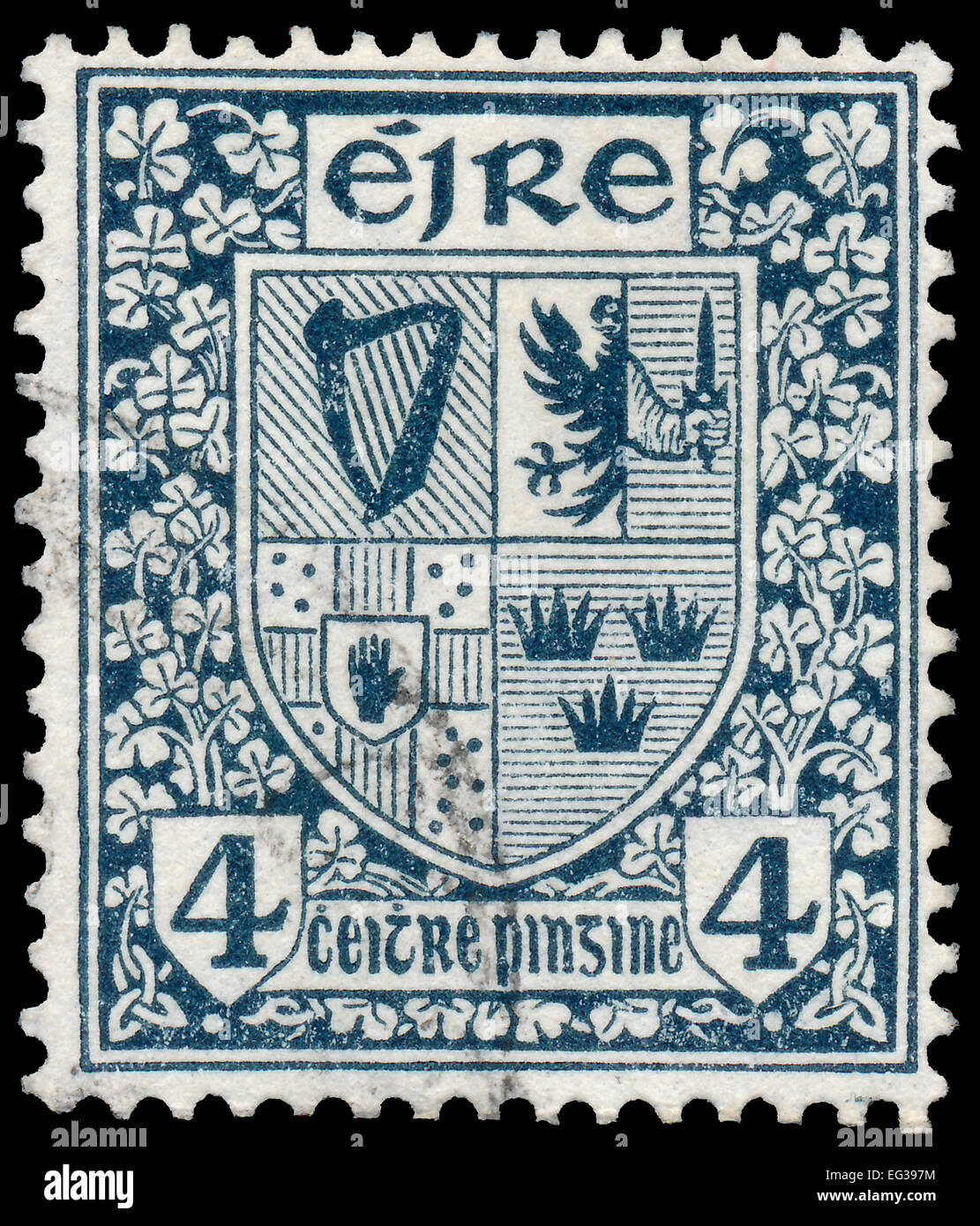 IRELAND - CIRCA 1922: A stamp printed in Ireland shows Coat of Arms of the Four Provinces of Ireland, without the inscription, f Stock Photo