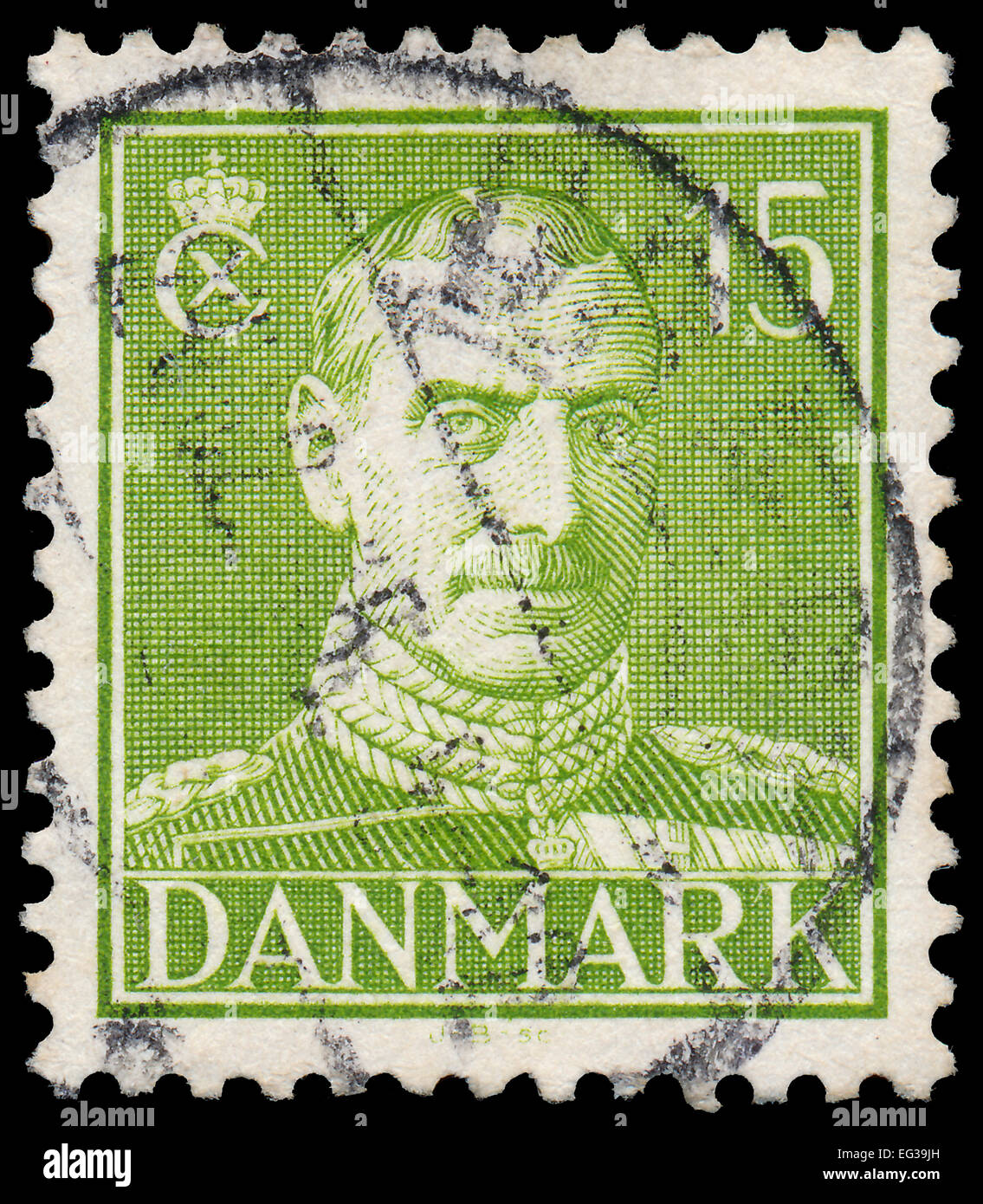 DENMARK - CIRCA 1942: A stamp printed in Denmark shows King Christian X, circa 1942. Stock Photo
