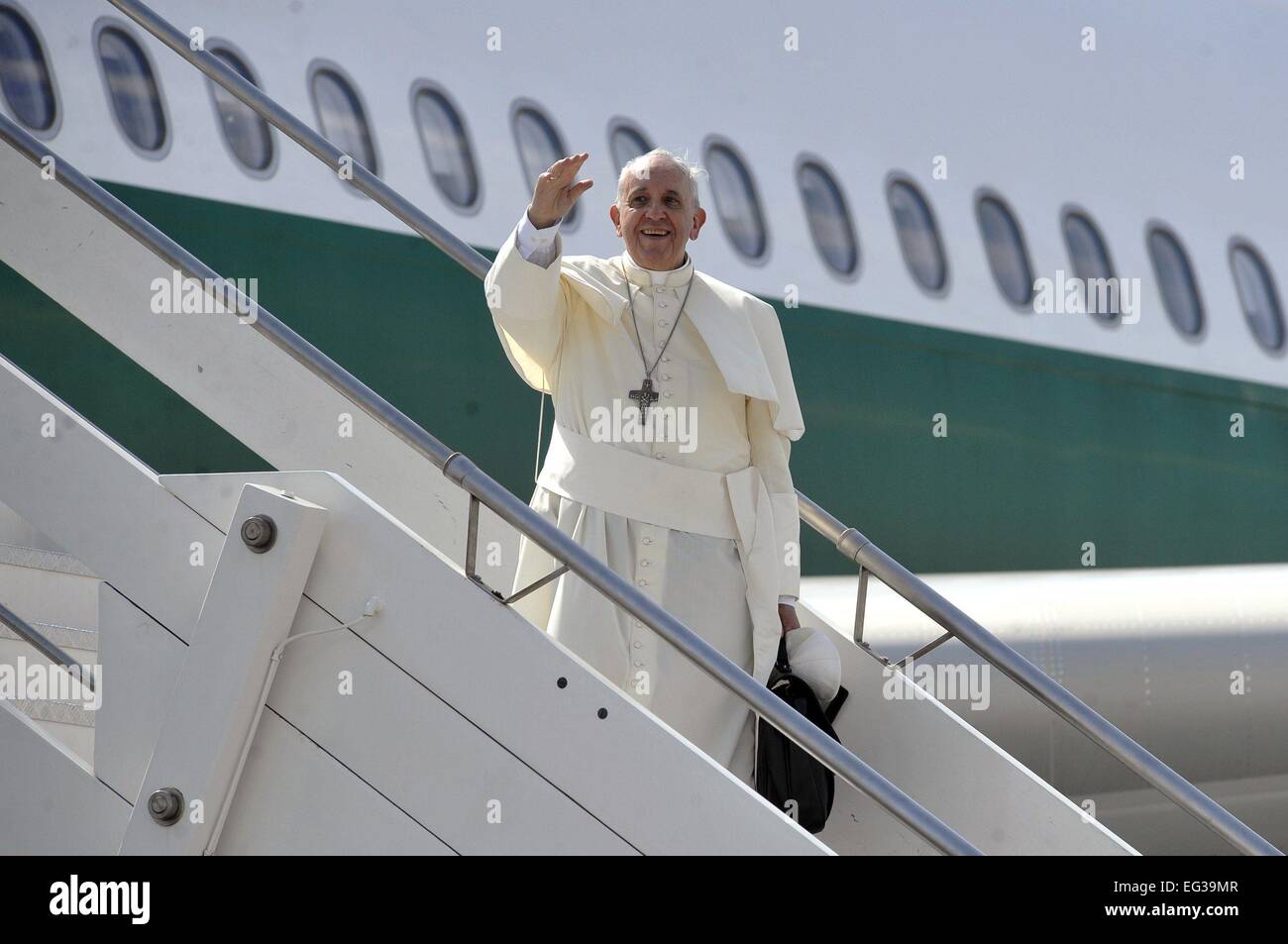 Pope Francis departs by plane from Ciampino – G.B. Pastine International Airport to fly to South Korea to attend the 6th Asian Youth Day  Featuring: Pope Francis Where: Rome, Italy When: 13 Aug 2014 Stock Photo