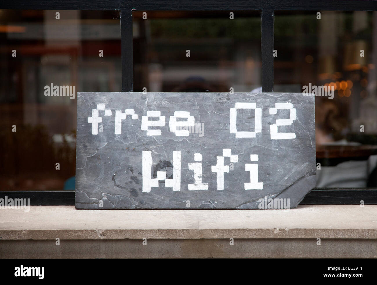 Free O2 Wifi Sign on Cafe Window - London UK Stock Photo