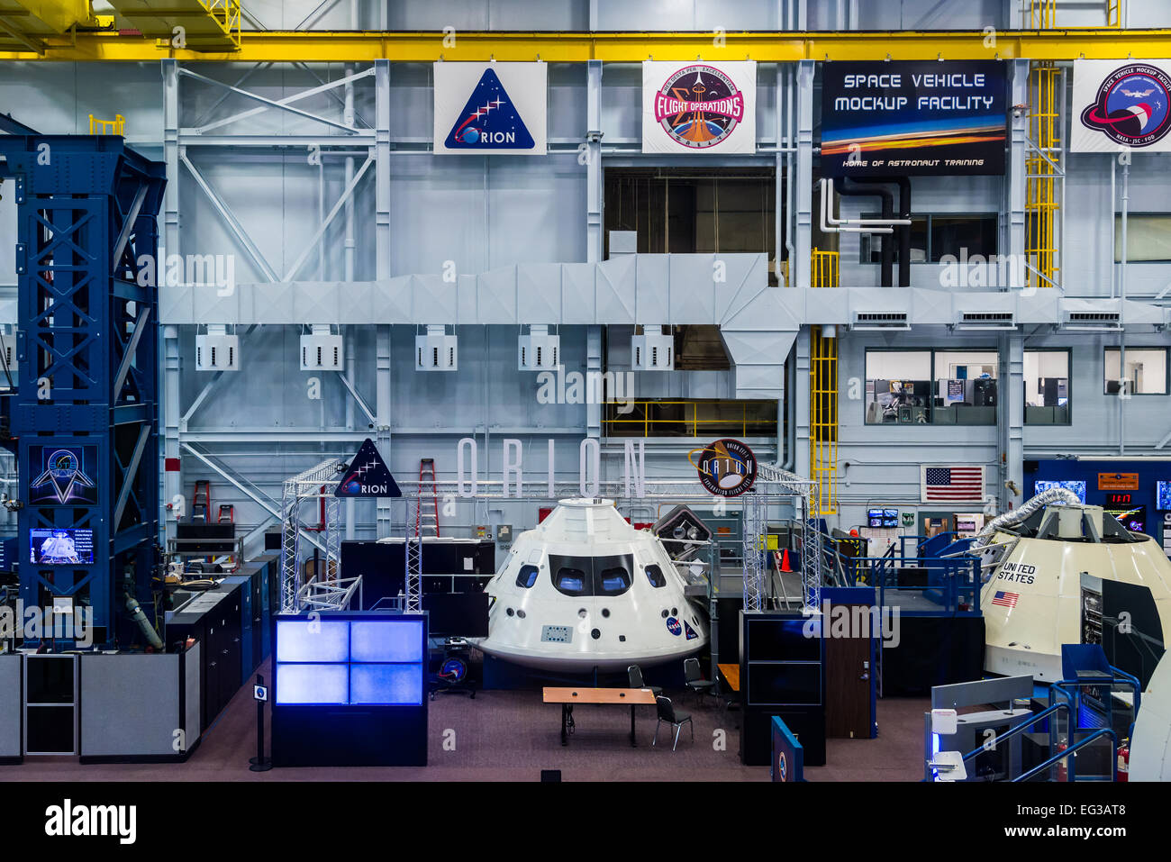 The Orion landing module is tested inside a facility at NASA Johnson Space Center, Houston, Texas, USA. Stock Photo